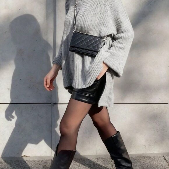 Grey Casual Women's Minimalist Long Split Sweater Top - Picture 4 of 9